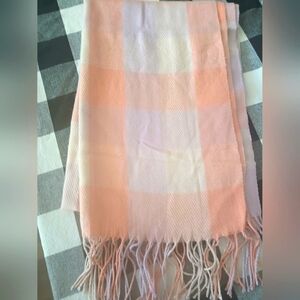 Plaid Fringe Scarf in Pastel Pink, Lavender and Cream
